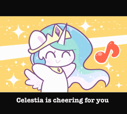 Size: 1280x1148 | Tagged: safe, artist:typhwosion, part of a set, princess celestia, alicorn, pony, g4, ^^, animated, blushing, cheering, chibi, cute, cutelestia, encouragement, eyes closed, female, gif, happy, hooves up, horn, jewelry, magikarp jump, mare, music notes, open mouth, peytral, positive ponies, smiling, solo, sparkles, text, tiara, wings