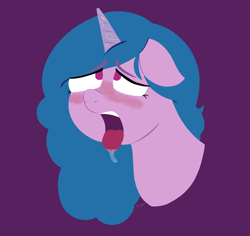 Size: 4040x3809 | Tagged: safe, artist:realgero, izzy moonbow, pony, unicorn, g5, ahegao, ahego e2, ahego meme, bedroom eyes, blushing, blushing profusely, drool, drool string, eyes rolling back, female, floppy ears, mare, open mouth, salivating, solo, tongue out