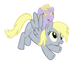 Size: 900x786 | Tagged: safe, artist:bronyboy, derpy hooves, dinky hooves, pony, g4, cute, derpabetes, dinkabetes, dinky riding derpy, equestria's best mother, female, mother and child, mother and daughter, ponies riding ponies, ride, riding, simple background, transparent background, younger