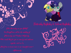 Size: 4032x3024 | Tagged: safe, artist:artiststr, fluttershy, oc, oc:valiant nightsky, pegasus, pony, unicorn, pony town, g4, canon x oc, clothes, couple, dress, ear piercing, earring, female, invitation, inviting, jewelry, love, male, mare, marriage, piercing, stallion, suit, wedding