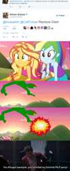 Size: 1080x2631 | Tagged: safe, artist:jrshinkansenhorse, derpibooru exclusive, rainbow dash, sunset shimmer, human, equestria girls, g4, my little pony equestria girls: better together, wake up!, wake up!: rainbow dash, crossover, death, james t kirk, klingon, klingon bird of prey, meme, meta, smiling, star trek, star trek iii: the search for spock, this will end in death, this will end in tears, twitter, william shatner