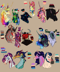 Size: 900x1077 | Tagged: safe, artist:ashurikrbg, amira, applejack, discord, fluttershy, king sombra, lord tirek, pinkie pie, princess cadance, princess celestia, princess ember, princess luna, queen chrysalis, rainbow dash, rarity, shining armor, storm king, twilight sparkle, oc, oc:prince quentin, alicorn, changeling, changeling queen, draconequus, dragon, earth pony, pegasus, pony, saddle arabian, unicorn, yeti, taur, g4, my little pony: the movie, alternate universe, beige background, bust, canon x oc, dragoness, female, hoers, lesbian, male, mane six, mare, polyamory, ship:chryslestia, ship:emberity, ship:somdance, shipping, simple background, stallion, straight, twilight sparkle (alicorn)