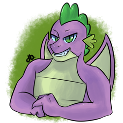 Size: 2000x2000 | Tagged: safe, artist:dubsz, artist:dubudrops, spike, dragon, g4, adult, adult spike, dragon wings, eyebrows, grin, high res, looking at you, male, older, older spike, partially open wings, signature, simple background, smiling, smiling at you, smug, solo, teeth, transparent background, wings