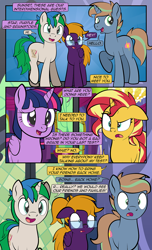 Size: 940x1551 | Tagged: safe, artist:alexdti, sunset shimmer, twilight sparkle, oc, oc:brainstorm (alexdti), oc:purple creativity, oc:star logic, alicorn, pegasus, pony, unicorn, comic:quest for friendship, g4, comic, twilight sparkle (alicorn)