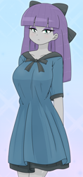 Size: 1183x2501 | Tagged: safe, artist:batipin, maud pie, human, equestria girls, g4, arm behind back, bow, breasts, busty maud pie, curvy, female, hair bow, hourglass figure, looking at you, solo