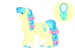Size: 1280x854 | Tagged: safe, artist:itstechtock, oc, oc:ribbons and bows, earth pony, pony, female, magical lesbian spawn, mare, offspring, parent:apple cider, parent:ms. peachbottom, simple background, solo, white background