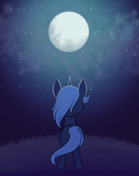 Size: 1778x2247 | Tagged: safe, artist:dusthiel, princess luna, alicorn, pony, atg 2022, female, filly, moon, newbie artist training grounds, solo, stars, woona, younger