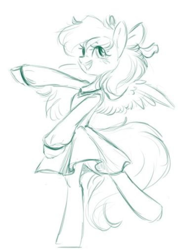 Size: 448x602 | Tagged: safe, artist:melodylibris, oc, oc only, oc:blazey sketch, pegasus, pony, bow, clothes, dress, hair bow, long hair, simple background, sketch, small wings, white background, wings