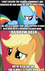 Size: 592x924 | Tagged: safe, artist:lpsooc, edit, edited screencap, screencap, applejack, rainbow dash, earth pony, pegasus, pony, g4, female, implied appledash, implied lesbian, implied shipping, lesbian, meme, ship:appledash, shipping, text