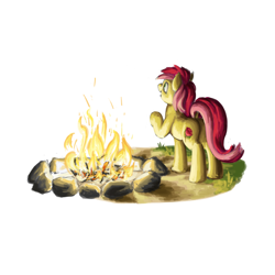 Size: 1000x1000 | Tagged: safe, artist:da-exile, roseluck, pony, g4, campfire, fire, simple background, solo, white background