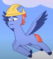 Size: 497x550 | Tagged: safe, screencap, philly, pegasus, pony, g5, my little pony: tell your tale, one trick pony (episode), spoiler:g5, spoiler:my little pony: tell your tale, spoiler:tyts01e20, clothes, cropped, flying, hard hat, hat, male, solo, stallion