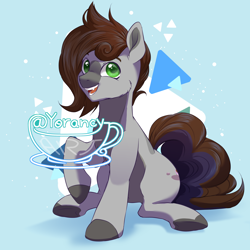 Size: 3000x3000 | Tagged: safe, artist:yorancy, oc, oc only, oc:cj vampire, earth pony, pony, abstract background, fangs, high res, looking at you, sitting, smiling, smiling at you, solo