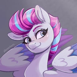 Size: 1024x1019 | Tagged: safe, artist:skysorbett, zipp storm, pegasus, pony, g5, :3, adorazipp, blushing, cute, female, gradient background, looking at you, mare, smiling, smirk, solo, wings