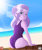 Size: 2976x3507 | Tagged: safe, alternate version, artist:minusclass, diamond tiara, human, equestria girls, g4, ass, beach, butt, clothes, crepuscular rays, diamond buttiara, female, high res, looking back, ocean, one-piece swimsuit, sand, solo, summer, swimsuit, water