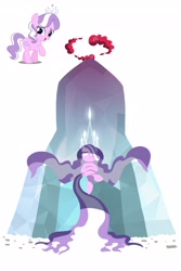 Size: 2736x4096 | Tagged: safe, artist:bearmation, diamond tiara, earth pony, pony, g4, crossed legs, evil smile, female, filly, foal, gigantamax, glowing, glowing eyes, grin, long mane, pokémon, screencap reference, simple background, sitting, smiling, solo, throne, white background