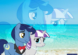 Size: 1273x900 | Tagged: safe, artist:oscarcajilima, night light, twilight velvet, pony, unicorn, g4, magical mystery cure, beach, bowtie, clothes, crying, female, jewelry, male, mare, necklace, ocean, sailboat, ship:nightvelvet, shipping, stallion, straight, tears of joy, tuxedo, water, zoom layer