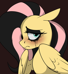 Size: 1264x1388 | Tagged: safe, artist:luxsimx, fluttershy, pegasus, pony, g4, emoshy, eyeshadow, female, looking at you, makeup, mare, running makeup, sad, solo