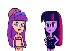 Size: 1056x722 | Tagged: safe, artist:prabowomuhammad23, twilight sparkle, alicorn, human, equestria girls, barely eqg related, bikini, bikini bottom, bikini top, clothes, crossover, hand on hip, looking at you, open mouth, rainbow high, simple background, swimsuit, twilight sparkle (alicorn), violet willow, white background