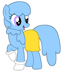 Size: 868x921 | Tagged: safe, artist:rainysweet, oc, oc:mary janes, earth pony, pony, g4, blue hair, blue mane, blue tail, clothes, cute, earth pony oc, female, gloves, mare, marybetes, open mouth, open smile, purple eyes, raised hoof, raised leg, simple background, skirt, smiling, solo, sweater, tail, transparent background, yellow skirt