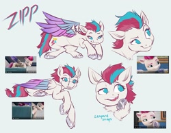 Size: 3100x2400 | Tagged: safe, artist:leopardsnaps, zipp storm, pegasus, pony, g5, my little pony: make your mark, blue background, female, folded wings, heart, heart hoof, mare, scene interpretation, screencap reference, self paradox, self ponidox, simple background, wings