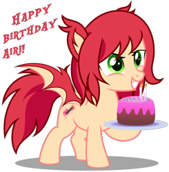 Size: 3360x3430 | Tagged: safe, artist:strategypony, oc, oc only, oc:airi, bat pony, bat pony oc, birthday, birthday cake, cake, candle, cute, female, filly, foal, food, happy birthday, high res, simple background, spread wings, text, transparent background, wings