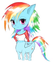 Size: 828x947 | Tagged: safe, artist:ponysprinkles, rainbow dash, centaur, anthro, taur, clothes, female, folded wings, hand on hip, looking at you, simple background, solo, white background, wings