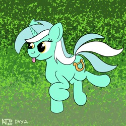 Size: 2000x2000 | Tagged: safe, artist:dafiltafish, lyra heartstrings, pony, unicorn, g4, :p, atg 2022, female, high res, mare, newbie artist training grounds, running, simple background, smiling, solo, tongue out