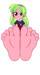 Size: 3000x5500 | Tagged: safe, artist:salemcat, edit, editor:slayerbvc, vector edit, lemon zest, human, equestria girls, g4, my little pony equestria girls: friendship games, barefoot, base used, clothes, crystal prep academy uniform, feet, female, fetish, foot fetish, foot focus, grin, headphones, recolor, school uniform, simple background, smiling, soles, solo, toes, transparent background, vector