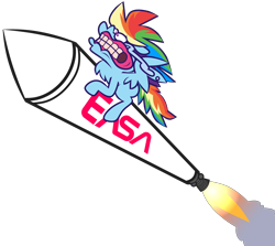 Size: 5288x4720 | Tagged: safe, artist:threetwotwo32232, rainbow dash, pegasus, pony, g4, female, mare, rocket, simple background, solo, transparent background