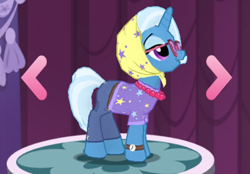 Size: 738x514 | Tagged: safe, gameloft, trixie, pony, unicorn, g4, my little pony: magic princess, 3d, bonnet, game screencap, glasses, solo, watch