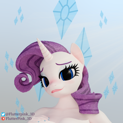 Size: 3840x3840 | Tagged: safe, artist:flutterpink_3d, rarity, unicorn, anthro, g4, 3d, advertisement, blushing, cute, female, high res, looking at you, nudity, partial nudity, patreon, patreon preview, simple background, solo