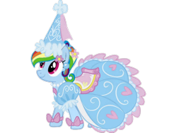 Size: 640x480 | Tagged: safe, edit, vector edit, rainbow dash, g4, bow, clothes, dress, ear piercing, flower, flower in hair, froufrou glittery lacy outfit, happy, hat, hennin, jewelry, necklace, piercing, princess, princess rainbow dash, puffy sleeves, rainbow dash always dresses in style, rainbow dash is best facemaker, simple background, smiling, transparent background, vector