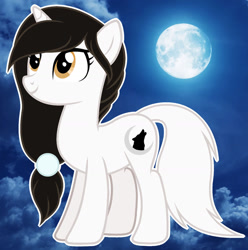 Size: 1280x1289 | Tagged: safe, artist:cindystarlight, oc, oc only, oc:roxanne moonwolf, pony, unicorn, base used, female, full body, hooves, horn, mare, moon, outline, show accurate, smiling, solo, standing, unicorn oc, white outline