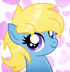 Size: 600x613 | Tagged: safe, artist:jennieoo, oc, oc:cream, earth pony, pony, bust, female, filly, foal, icon, looking at you, portrait, simple background, smiling, solo, vector