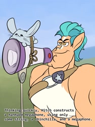 Size: 1200x1600 | Tagged: safe, artist:rocket-lawnchair, hitch trailblazer, chinchilla, earth pony, pony, g5, animal, chad, chin, dave the barbarian, male, megaphone, meme, muscles, muscular male, ponified meme, shredded hitch, stallion