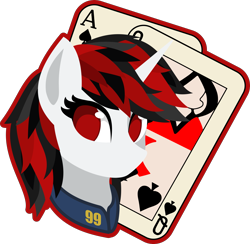 Size: 4091x4000 | Tagged: safe, artist:up1ter, oc, oc only, oc:blackjack, pony, unicorn, fallout equestria, fallout equestria: project horizons, ace of spades, bust, cutie mark background, female, lineless, outline, playing card, portrait, simple background, solo, transparent background