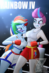 Size: 1700x2491 | Tagged: safe, artist:theretroart88, zipp storm, equestria girls, g5, boxing, boxing gloves, boxing ring, bruised, duo, duo female, equestria girls-ified, female, g5 to equestria girls, generation leap, rocky (movie), rocky iv, sports