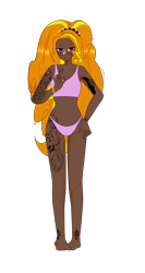 Size: 4032x7560 | Tagged: safe, artist:idkhesoff, derpibooru exclusive, adagio dazzle, human, g4, barefoot, belly button, bra, bracelet, clothes, dark skin, ear piercing, earring, eyebrow piercing, feet, female, humanized, jewelry, nose piercing, nose ring, panties, piercing, purple underwear, ring, simple background, solo, tattoo, transparent background, underwear