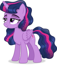 Size: 3966x4501 | Tagged: safe, artist:anime-equestria, twilight sparkle, alicorn, pony, g4, alternate hairstyle, female, horn, lidded eyes, mare, simple background, smiling, solo, sparkles, transparent background, twilight sparkle (alicorn), vector, wings