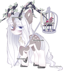 Size: 369x413 | Tagged: safe, artist:kawaiighetto, oc, oc only, bird, pony, antlers, base used, cage, ear fluff, female, frown, mare, simple background, transparent background, unshorn fetlocks