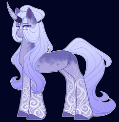 Size: 1267x1300 | Tagged: safe, artist:purplegrim40, oc, oc only, pony, unicorn, colored hooves, dark background, female, horn, horn ring, magical lesbian spawn, mare, offspring, parent:fluttershy, parent:twilight sparkle, parents:twishy, ring, solo, tattoo, unicorn oc