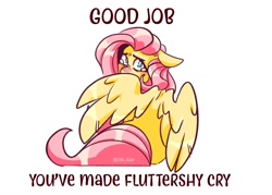 Size: 1780x1271 | Tagged: safe, artist:lrusu, fluttershy, pegasus, pony, g4, crying, floppy ears, looking at you, looking back, looking back at you, sad, simple background, solo, spread wings, teary eyes, white background, wings