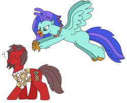 Size: 2899x2345 | Tagged: safe, artist:supahdonarudo, oc, oc only, oc:ironyoshi, oc:sea lilly, classical hippogriff, hippogriff, pony, unicorn, atg 2022, clothes, high res, jewelry, necklace, newbie artist training grounds, pounce, shirt, simple background, transparent background, walking, whistle