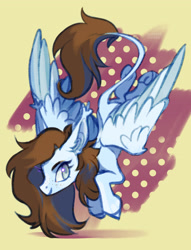 Size: 1756x2300 | Tagged: safe, artist:lunnita_pony, oc, oc only, pegasus, pony, flying, freckles, leonine tail, smiling, solo, spread wings, tail, underhoof, wings