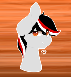 Size: 397x430 | Tagged: safe, artist:prettyshinegp, oc, oc only, earth pony, pony, abstract background, bust, earth pony oc, grin, male, signature, smiling, solo, stallion