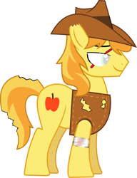 Size: 900x1173 | Tagged: safe, artist:fluttershyfan18, braeburn, g4, bandage, bandaged leg, scar, simple background, solo, white background