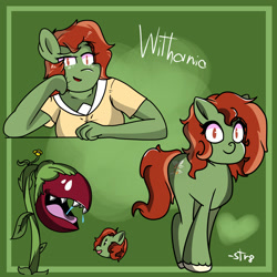 Size: 2000x2000 | Tagged: safe, artist:str8aura-draws-horses-and-stuff, oc, oc:withania nightshade, human, original species, plant pony, venus flytrap, anthro, anthro oc, commission, high res, humanized, plant