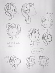 Size: 1544x2048 | Tagged: safe, artist:horsewizardart, starlight glimmer, pony, unicorn, g4, bust, female, grayscale, looking up, mare, monochrome, pencil drawing, sketch, solo, traditional art