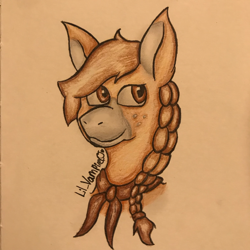 Size: 1000x1000 | Tagged: safe, artist:lil_vampirecj, oc, oc only, oc:coffee bean, earth pony, pony, braid, bust, looking at you, necktie, portrait, smiling, smiling at you, solo