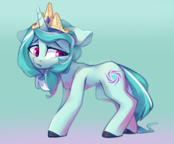 Size: 2400x2000 | Tagged: safe, artist:twinkling, oc, oc only, oc:天风星云, pony, unicorn, floppy ears, frown, high res, jewelry, looking back, sad, solo, tiara